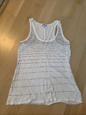 Express White Eyelet-Striped Tank Top